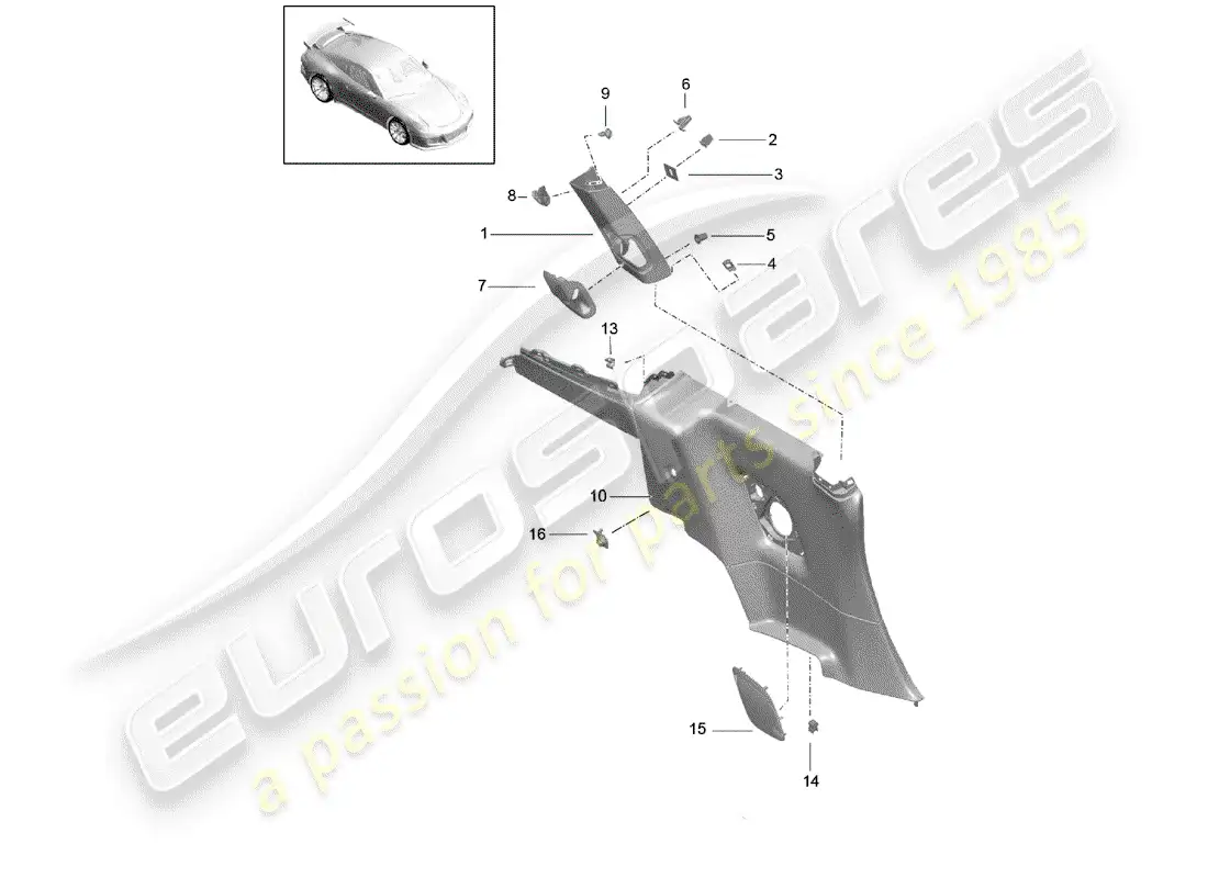 porsche 2017 (991-2 r/gt3/rs) panel de adorno de cuarto diagrama de piezas