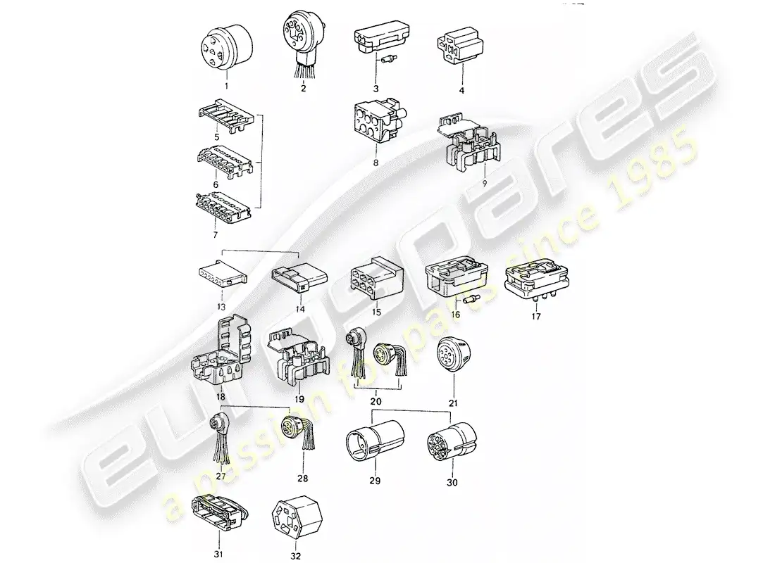 porsche 1991 (964) carcasa del conector diagrama de piezas