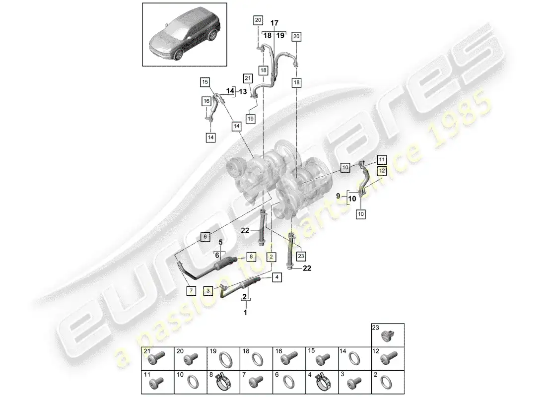 porsche 2019 (cayenne e3 9ya/9yb) water cooling diagrama de piezas