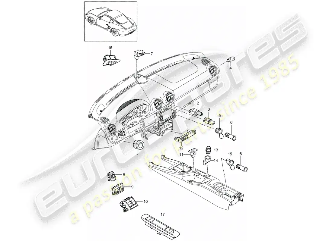 porsche 2011 (987 cayman) switch diagrama de piezas