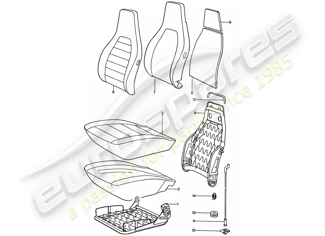 porsche 1974 (911) asiento delantero - piezas individuales diagrama de piezas