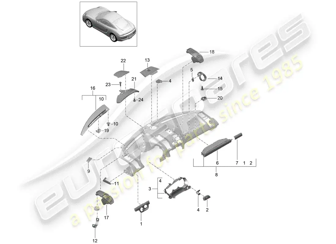 porsche 2016 (981 cayman) accesorios diagrama de piezas