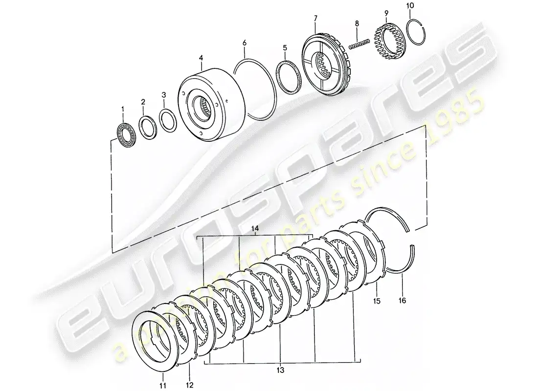 porsche 1990 (928) transmisión automática - embrague - k 1 diagrama de piezas