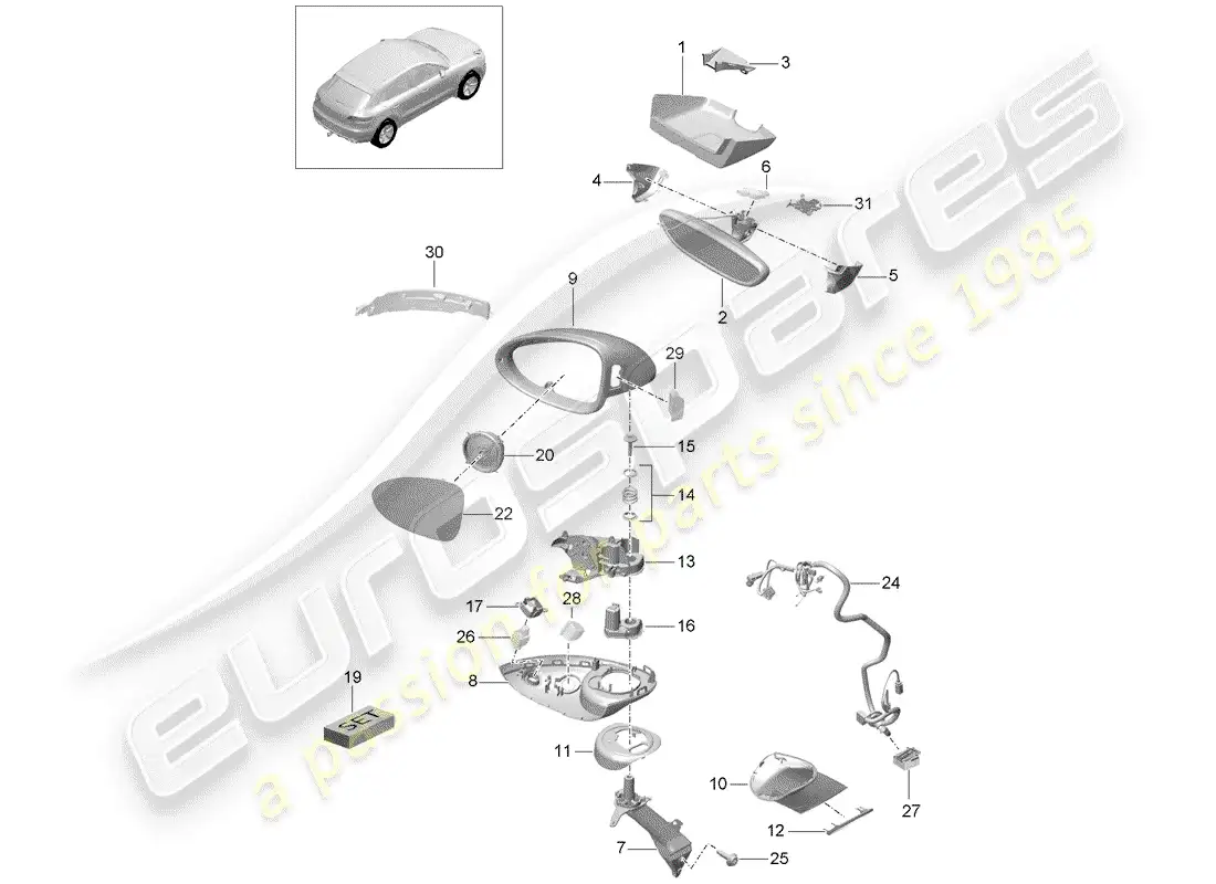 porsche 2016 (macan) espejo retrovisor interior diagrama de piezas