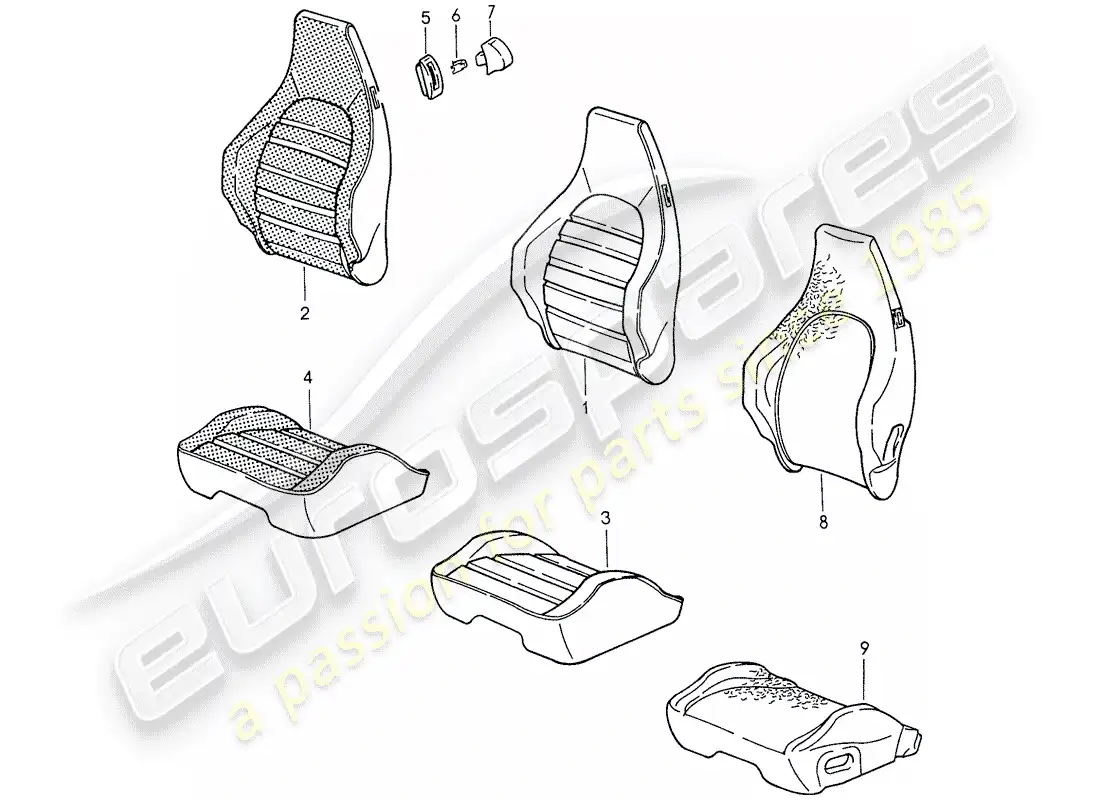 porsche 1988 (959) asiento deportivo - funda diagrama de piezas