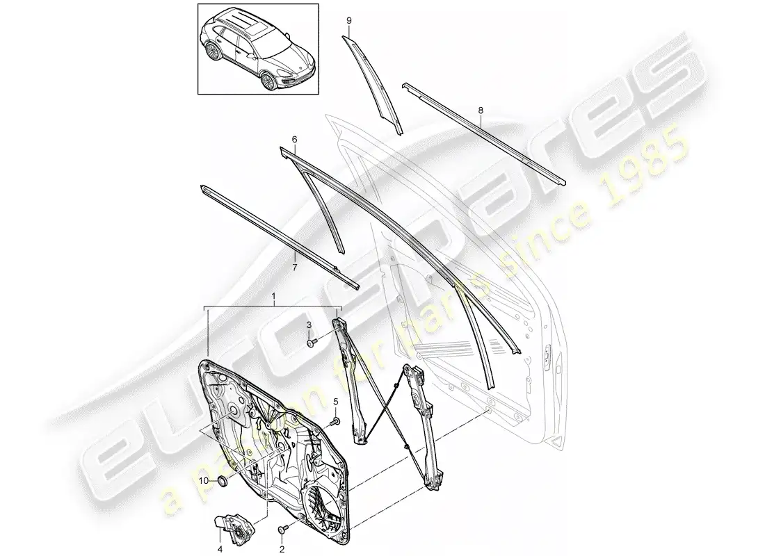 porsche 2014 (cayenne e2 92a) regulador de ventana diagrama de piezas