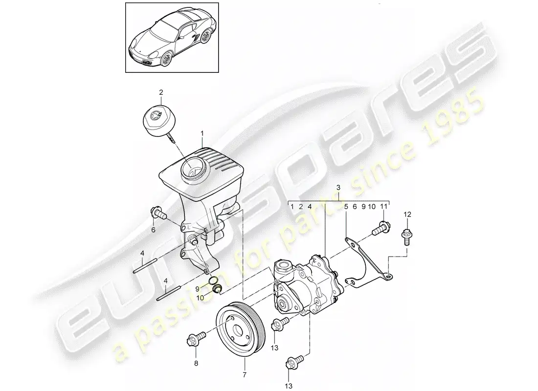 porsche 2011 (987 cayman) dirección asistida diagrama de piezas