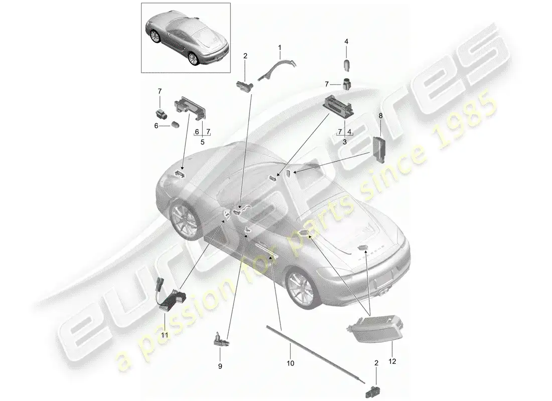 porsche 2016 (981 cayman) luces interiores diagrama de piezas