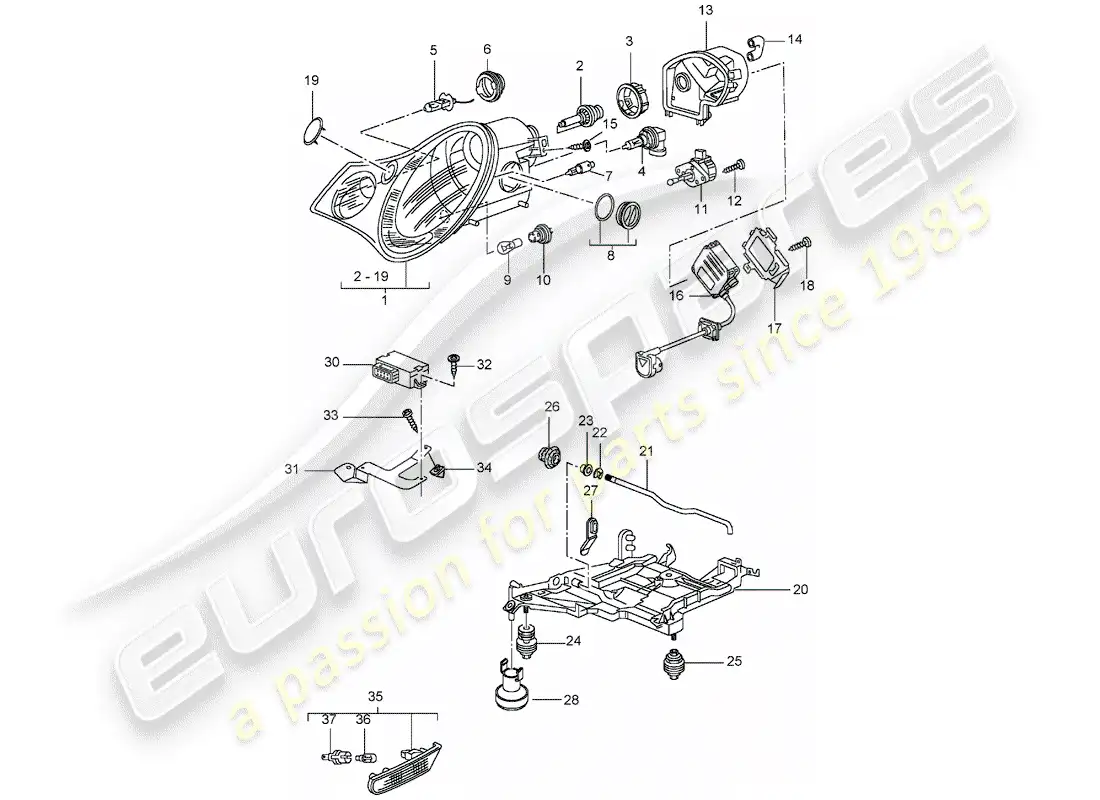 porsche 2004 (996 gt3) faro - repetidor de señal de giro - d - mj 2003>> diagrama de piezas