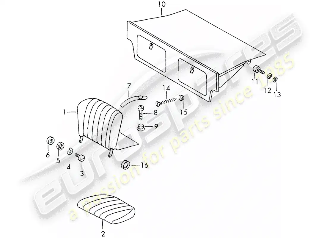 porsche 1972 (911) asiento de emergencia diagrama de piezas