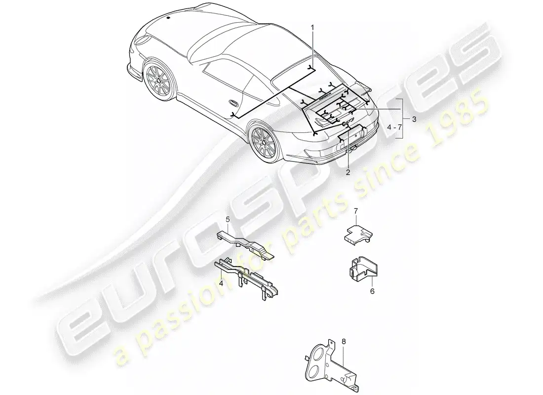 porsche 2007 (997-1 gt3) cableando arneses diagrama de piezas