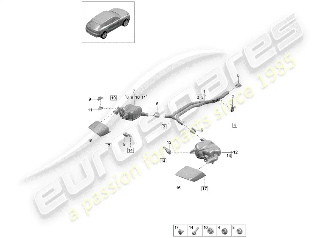 porsche 2019 (macan) sistema de escape diagrama de piezas