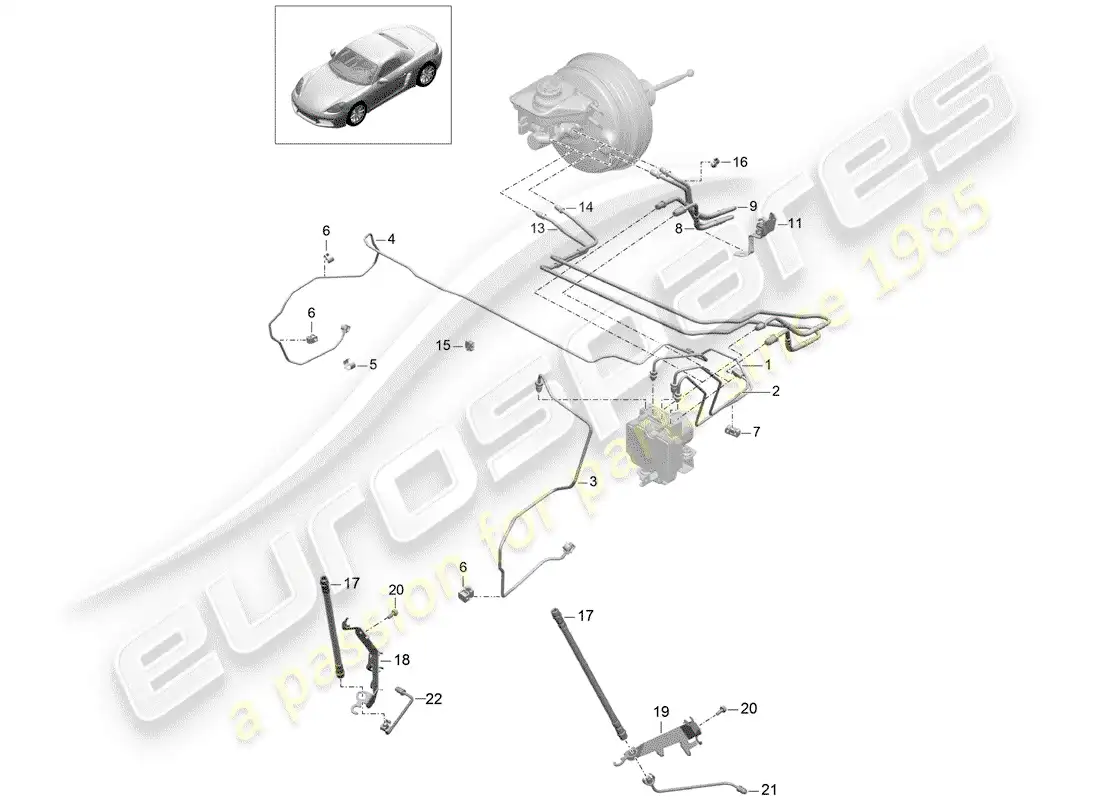 porsche 2018 (718 boxster) línea de freno diagrama de piezas