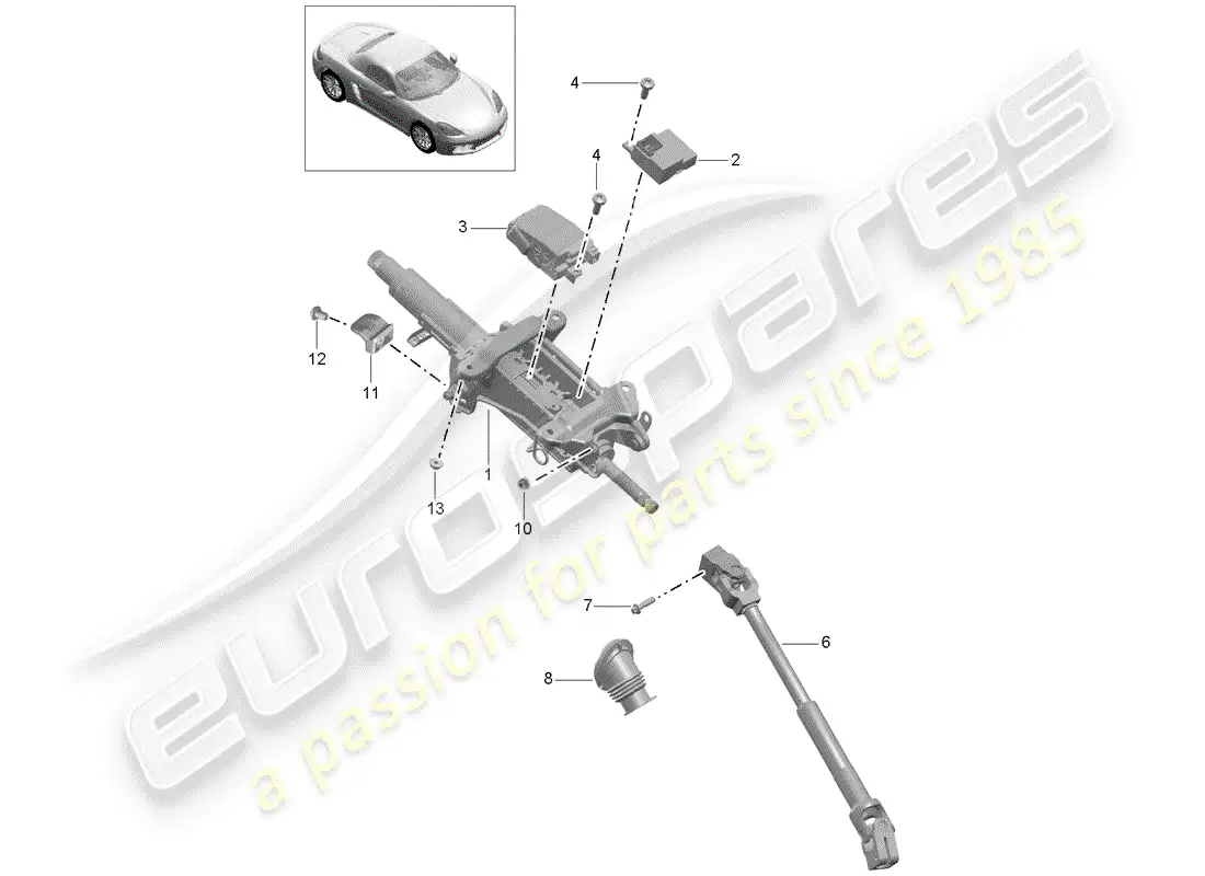 porsche 2020 (718 boxster) columna de dirección diagrama de piezas