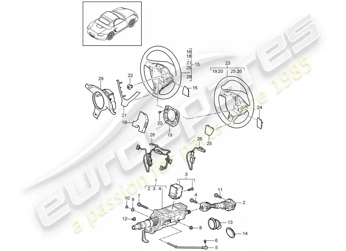 porsche 2011 (987 boxster) tubo protector de dirección diagrama de piezas