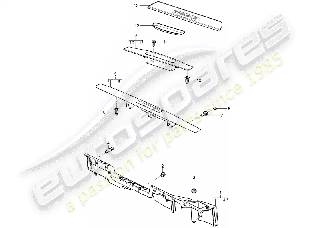 porsche 2008 (997-1 turbo / gt2) diagrama de piezas del revestimiento