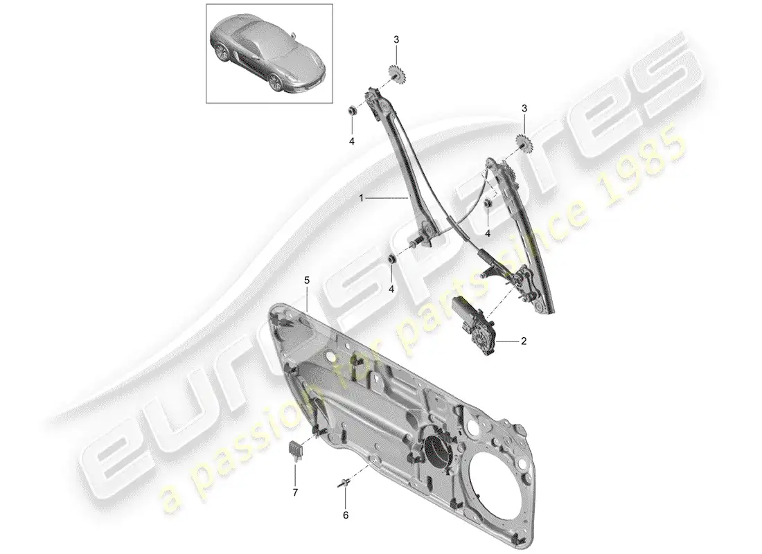 porsche 2013 (981 boxster) regulador de ventana diagrama de piezas