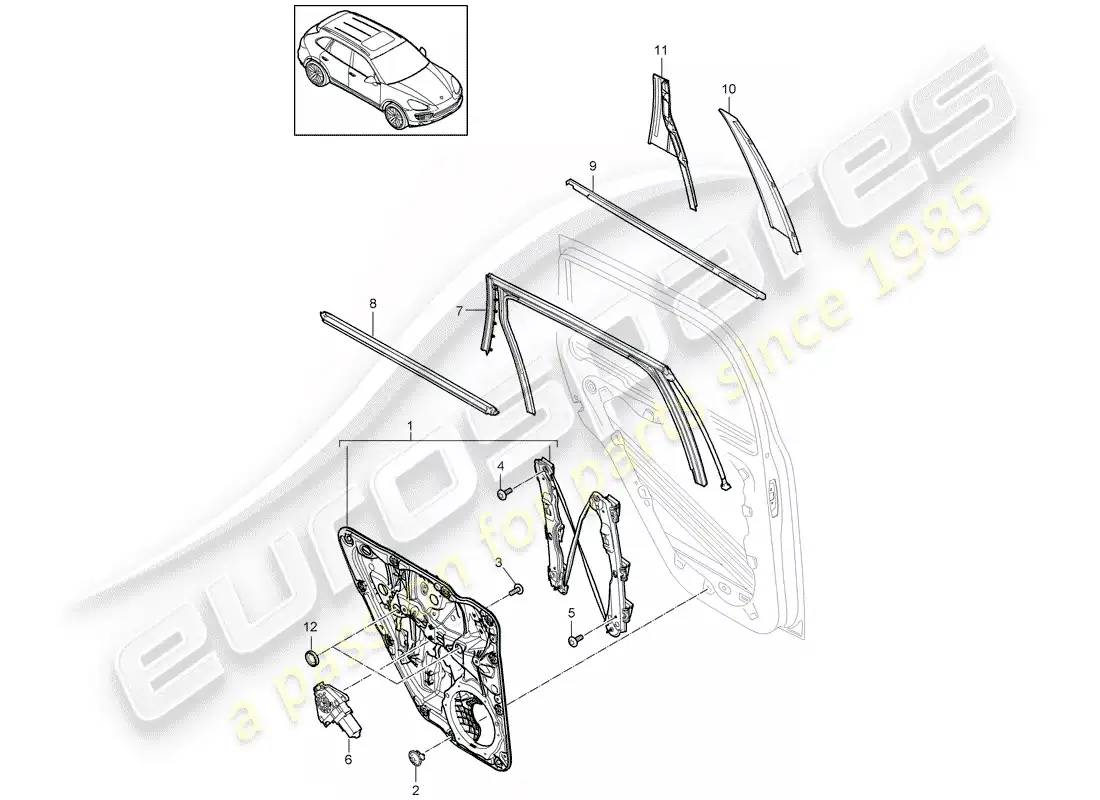 porsche 2014 (cayenne e2 92a) regulador de ventana diagrama de piezas