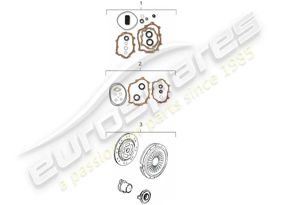 porsche 1993 (964) diagrama de piezas del juego de juntas
