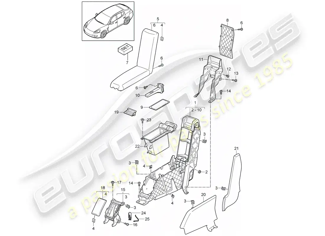 porsche 2015 (panamera 970) center console diagrama de piezas