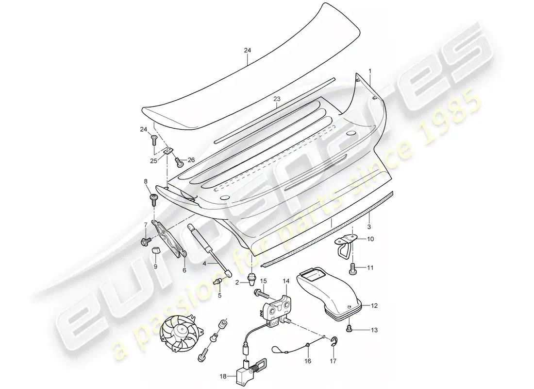 porsche 2008 (997-1 turbo / gt2) diagrama de piezas de la cubierta
