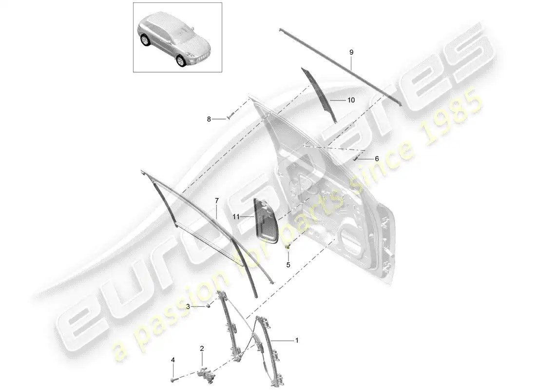 porsche 2016 (macan) regulador de ventana diagrama de piezas