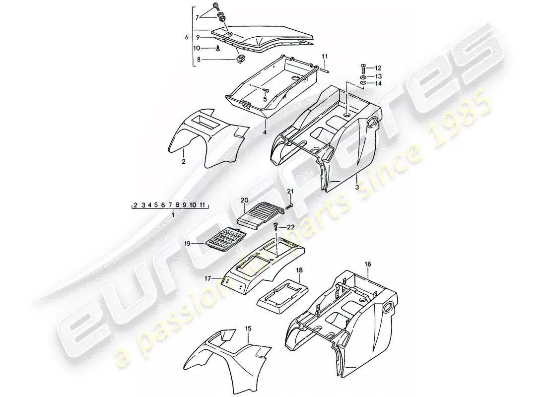 porsche 1990 (928) caja de almacenamiento diagrama de piezas
