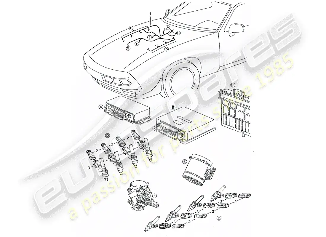 porsche 1990 (928) arnés - lh-jetronic diagrama de piezas