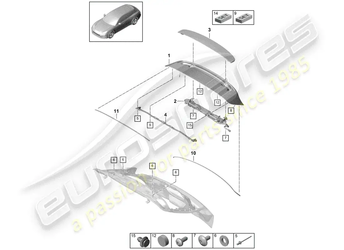porsche 2017 (panamera 971-1) diagrama de piezas del spoiler trasero