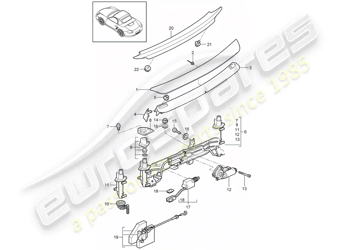 porsche 2012 (987 boxster) alerón trasero diagrama de piezas