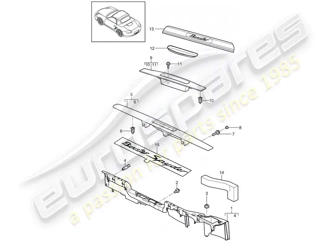 porsche 2012 (987 boxster) recubrimiento diagrama de piezas