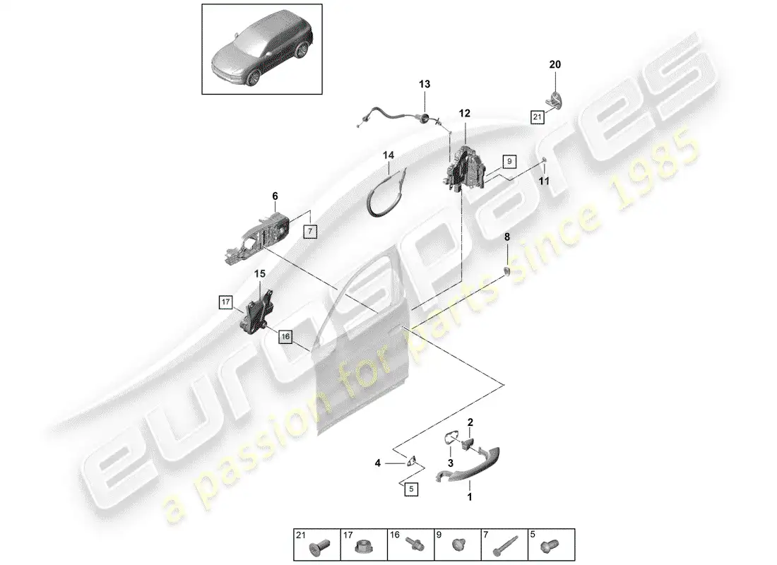 porsche 2018 (cayenne e3 9ya/9yb) manija de puerta exterior diagrama de piezas