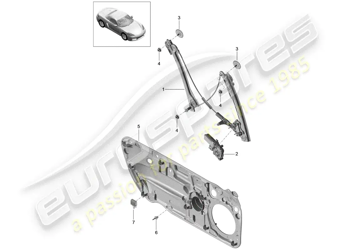 porsche 2018 (718 boxster) regulador de ventana diagrama de piezas