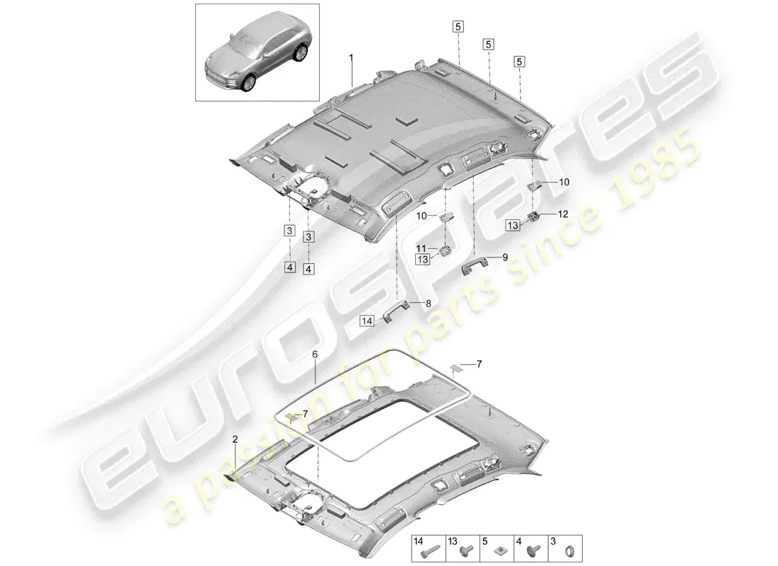 porsche 2019 (macan) panel de adorno de techo diagrama de piezas