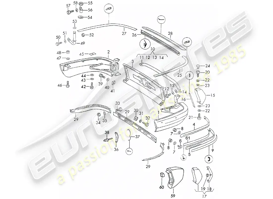 porsche 1970 (911) parachoque diagrama de piezas