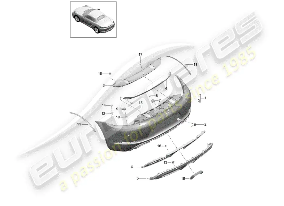porsche 2018 (718 boxster) parachoque diagrama de piezas