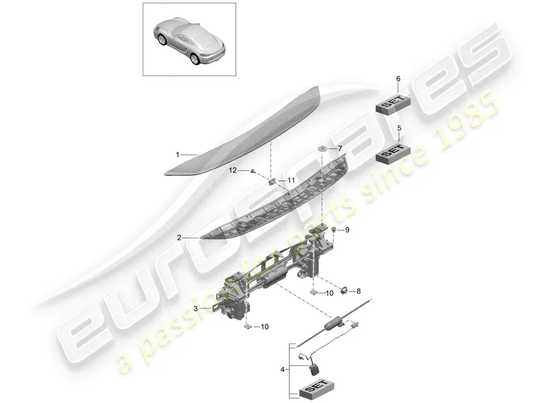 porsche 2018 (718 cayman) alerón trasero diagrama de piezas