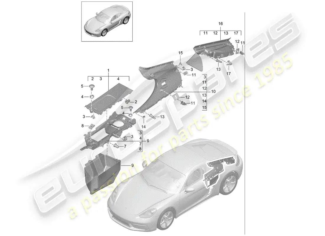 porsche 2018 (718 cayman) adornos diagrama de piezas