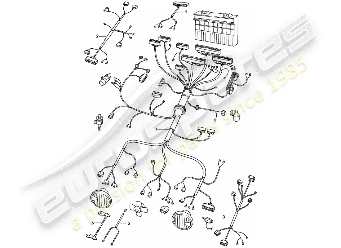porsche 1986 (924s) arneses de cableado - compartimiento del motor diagrama de piezas