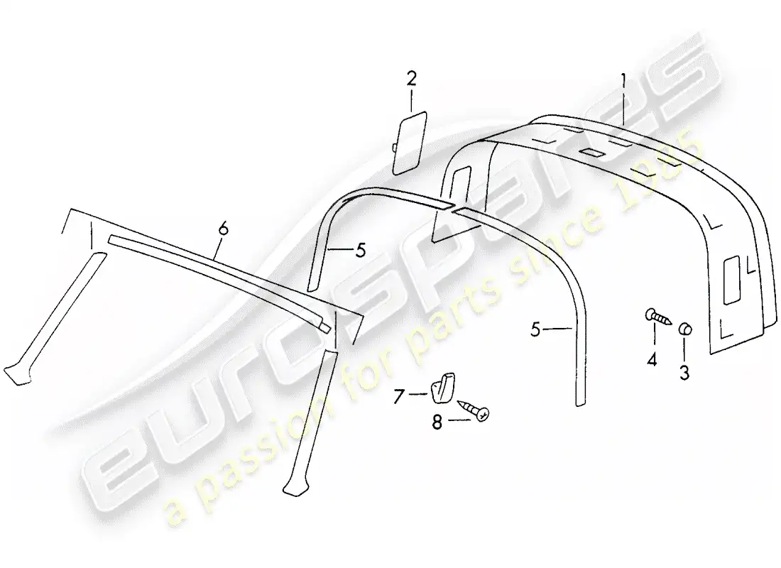 porsche 1972 (911) equipamiento interior - techo diagrama de piezas