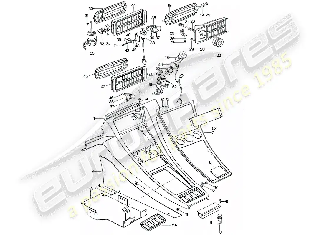porsche 1981 (928) center console diagrama de piezas