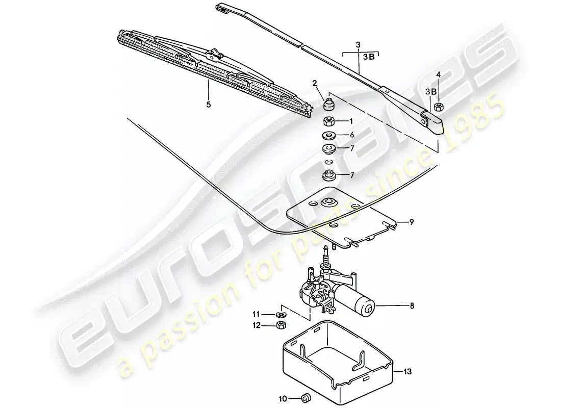 porsche 1987 (924s) limpiaparabrisas trasero diagrama de piezas