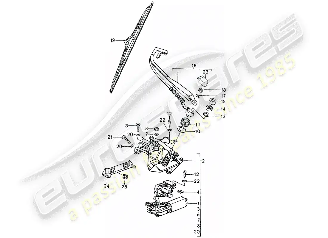 porsche 1992 (964) limpiaparabrisas trasero diagrama de piezas