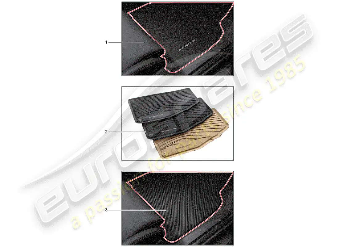 porsche 2015 (tequipment 98x/99x) 1 set alfombras (textil) diagrama de piezas
