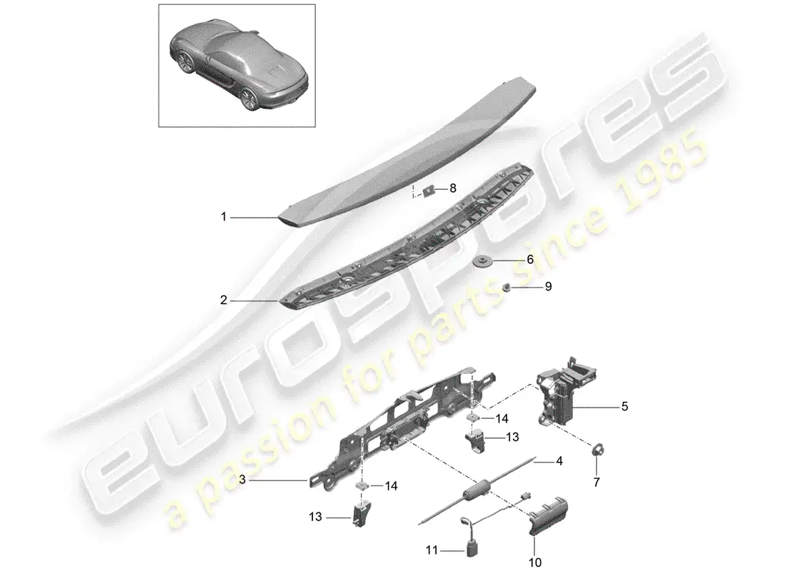 porsche 2013 (981 boxster) alerón trasero diagrama de piezas