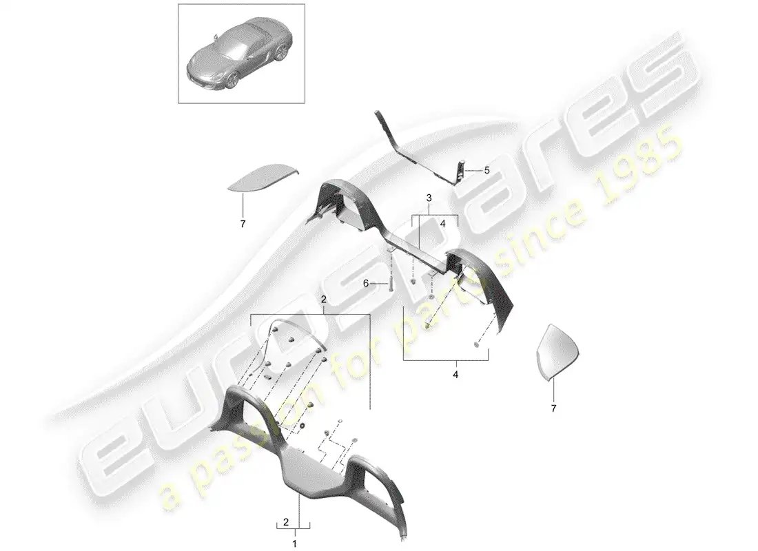 porsche 2013 (981 boxster) adornos diagrama de piezas