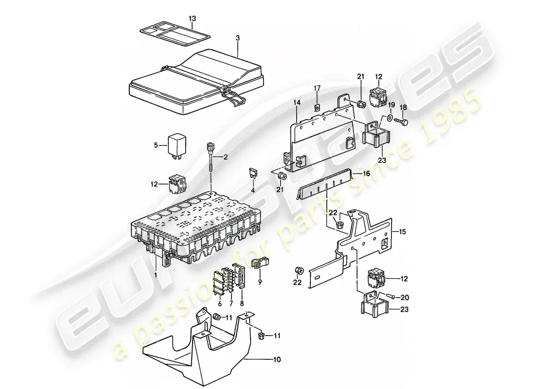 porsche 1993 (968) caja de fusibles/placa de relé - 1 + 2 diagrama de piezas