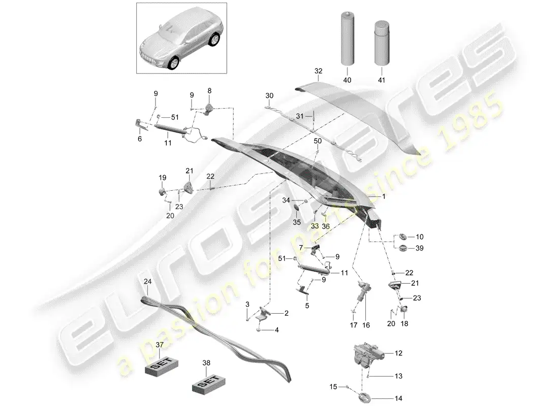 porsche 2018 (macan) diagrama de piezas de la tapa del maletero trasero