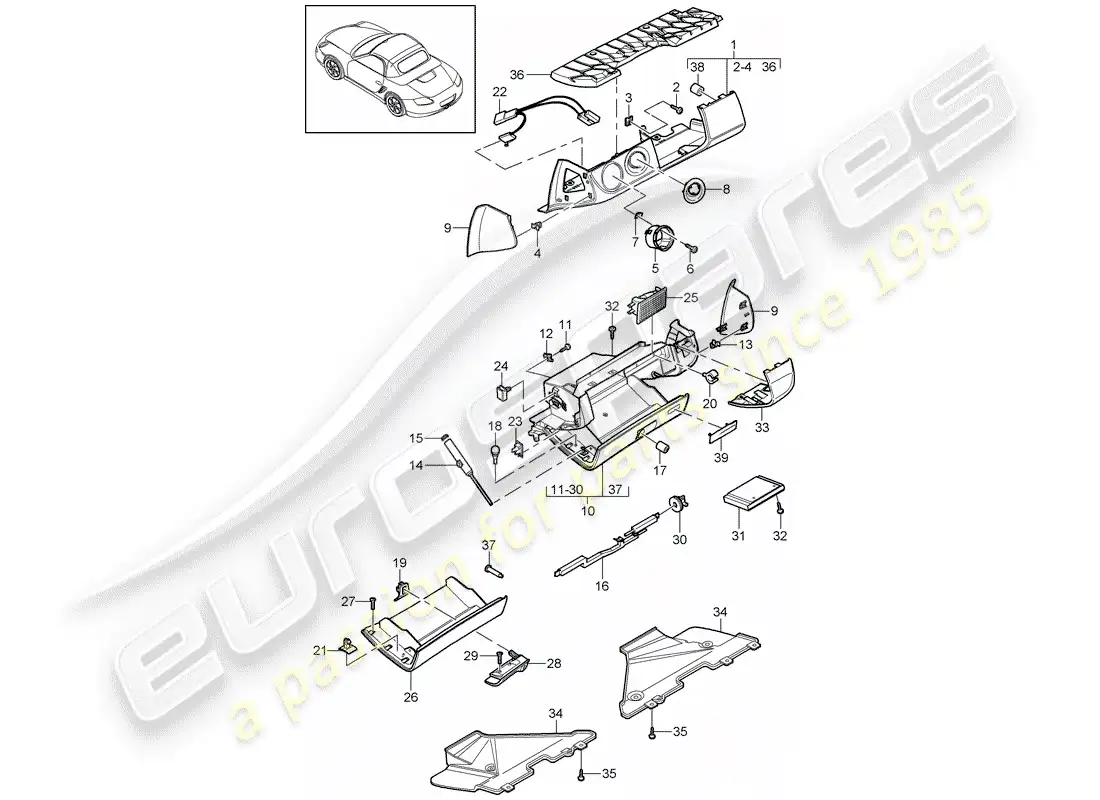 porsche 2010 (987 boxster) guantera diagrama de piezas