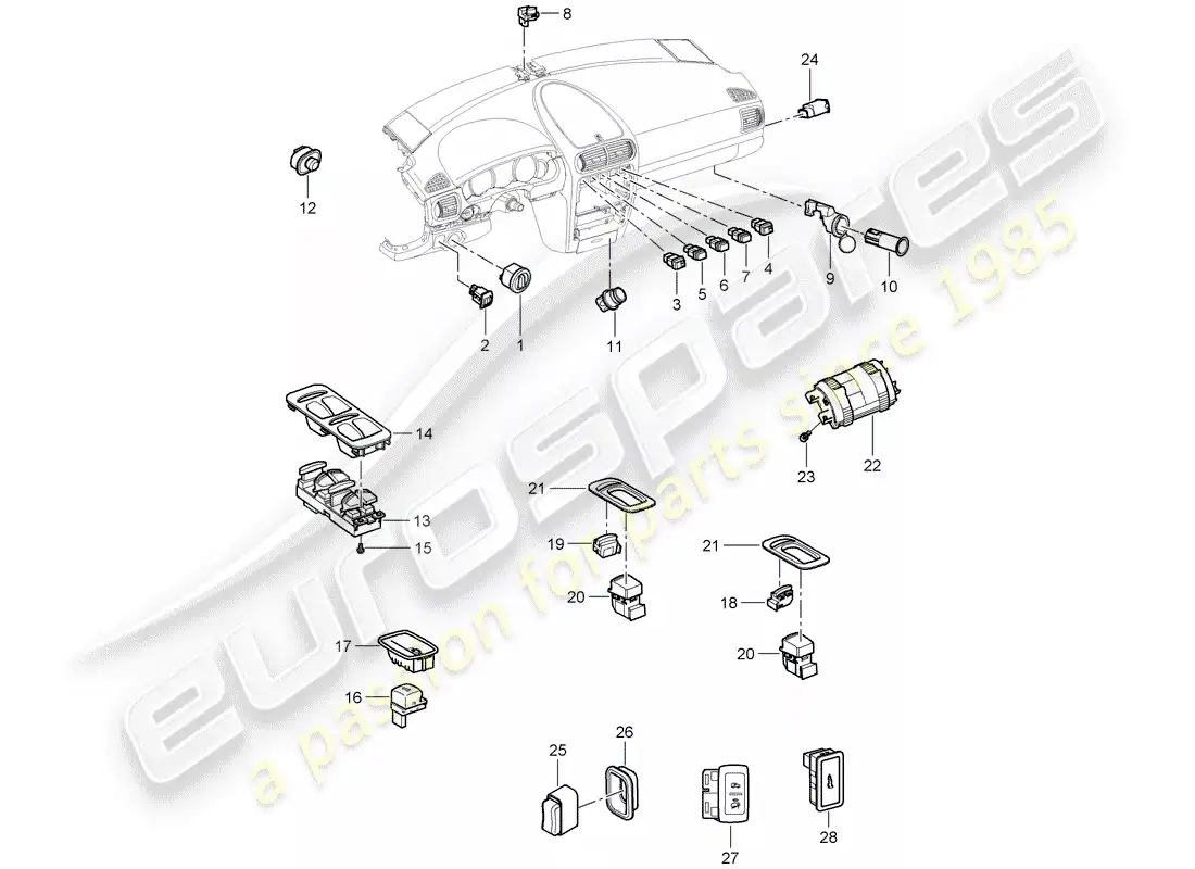 porsche 2008 (cayenne e1 9pa) switch diagrama de piezas